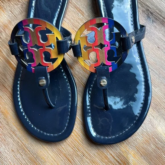 Tory Burch Navy Miller Sandals Multicolor  Logo Size 8.5 - Picture 13 of 13